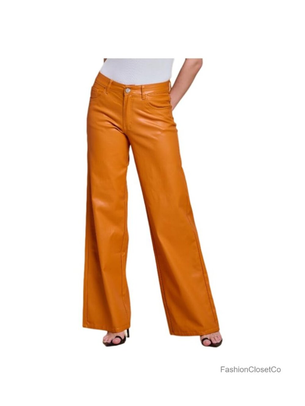 Faux Leather High Waisted Wide Leg Super Stretch Pants Palazzo